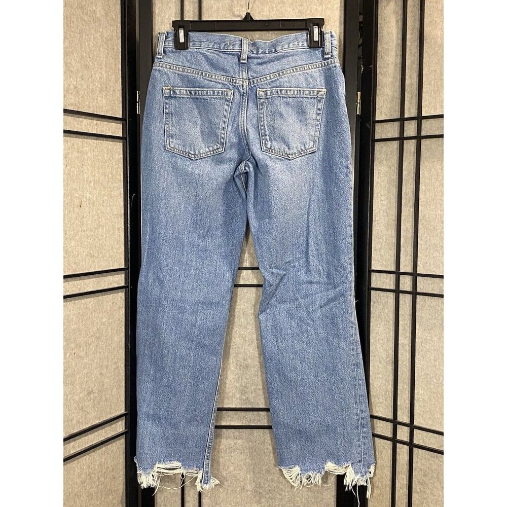 Free People Jeans Women's 25 Mid Rise Straight Leg Denim Distressed Button Fly - Picture 3 of 11